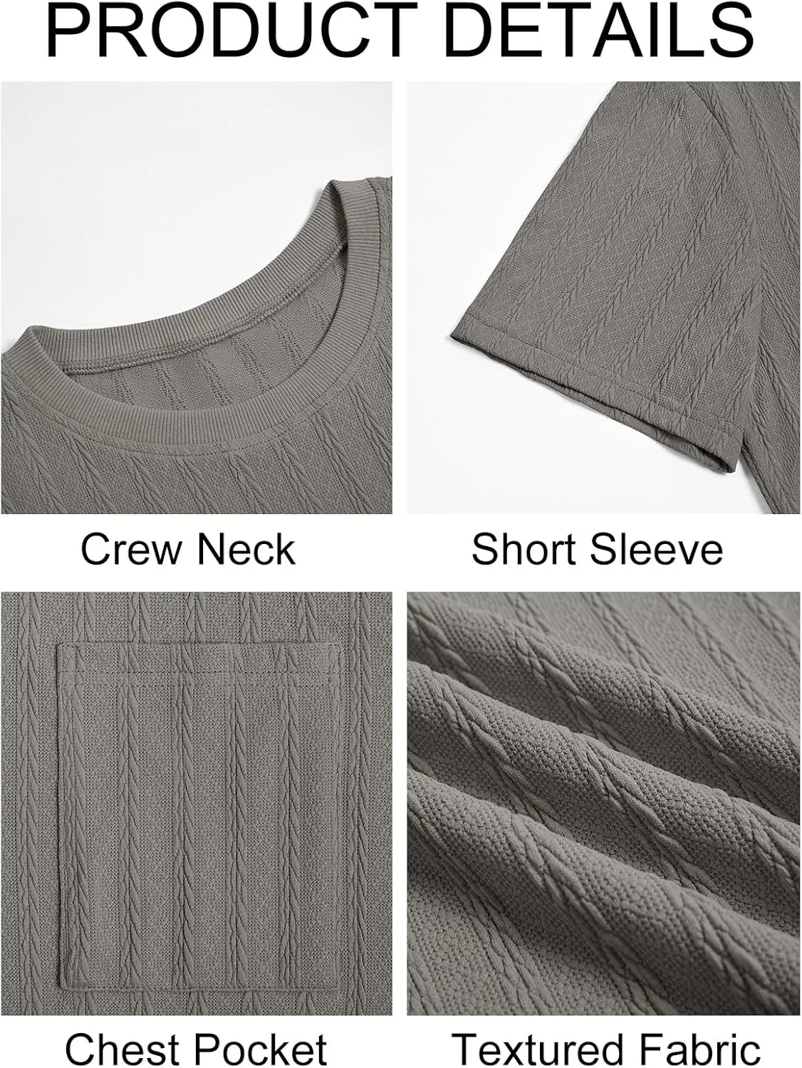 Runcati Mens Short Sleeve T-Shirts Casual Knit Texture Crewneck Pocket Tee Tops Loose Fit Summer Shirt