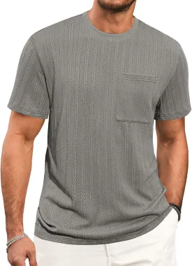 Runcati Mens Short Sleeve T-Shirts Casual Knit Texture Crewneck Pocket Tee Tops Loose Fit Summer Shirt
