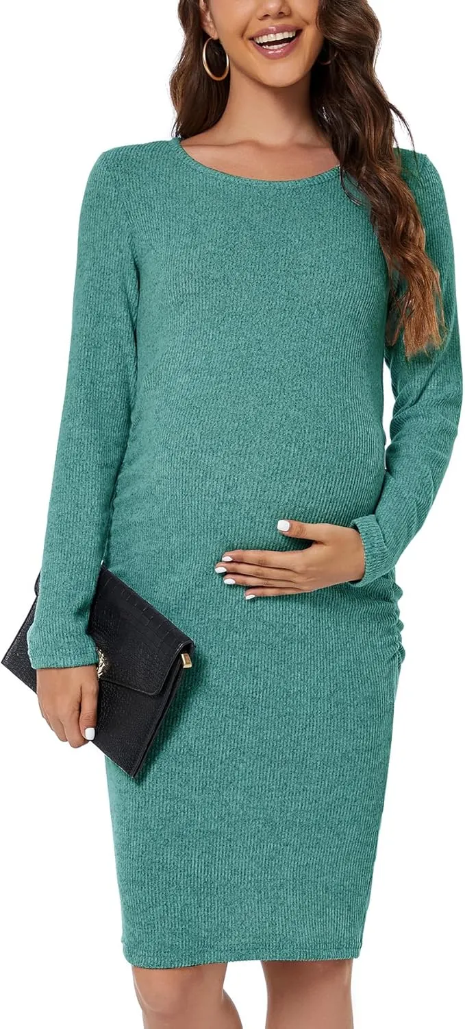 Smallshow Women's Knit Maternity Dress Long Sleeve Pregnancy Clothes