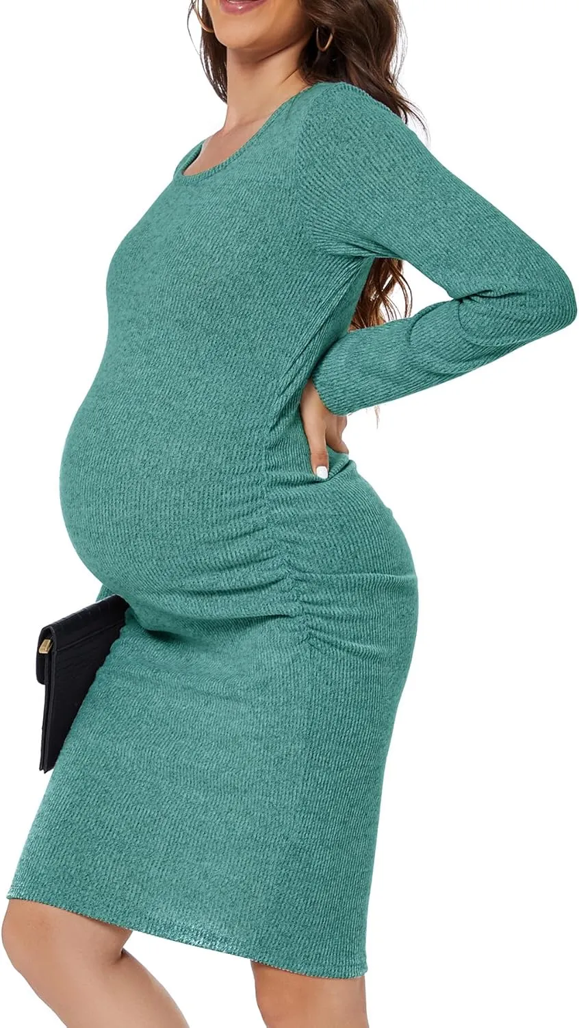 Smallshow Women's Knit Maternity Dress Long Sleeve Pregnancy Clothes