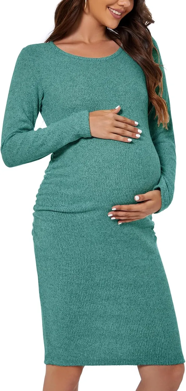 Smallshow Women's Knit Maternity Dress Long Sleeve Pregnancy Clothes