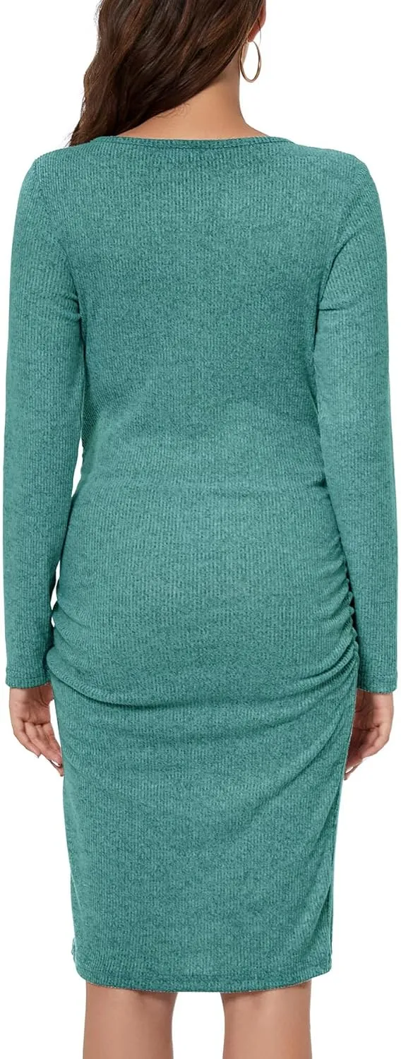 Smallshow Women's Knit Maternity Dress Long Sleeve Pregnancy Clothes
