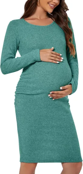 Smallshow Women's Knit Maternity Dress Long Sleeve Pregnancy Clothes