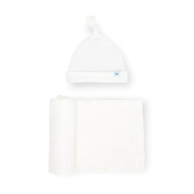 Stretch Knit Swaddle and Hat Set - White