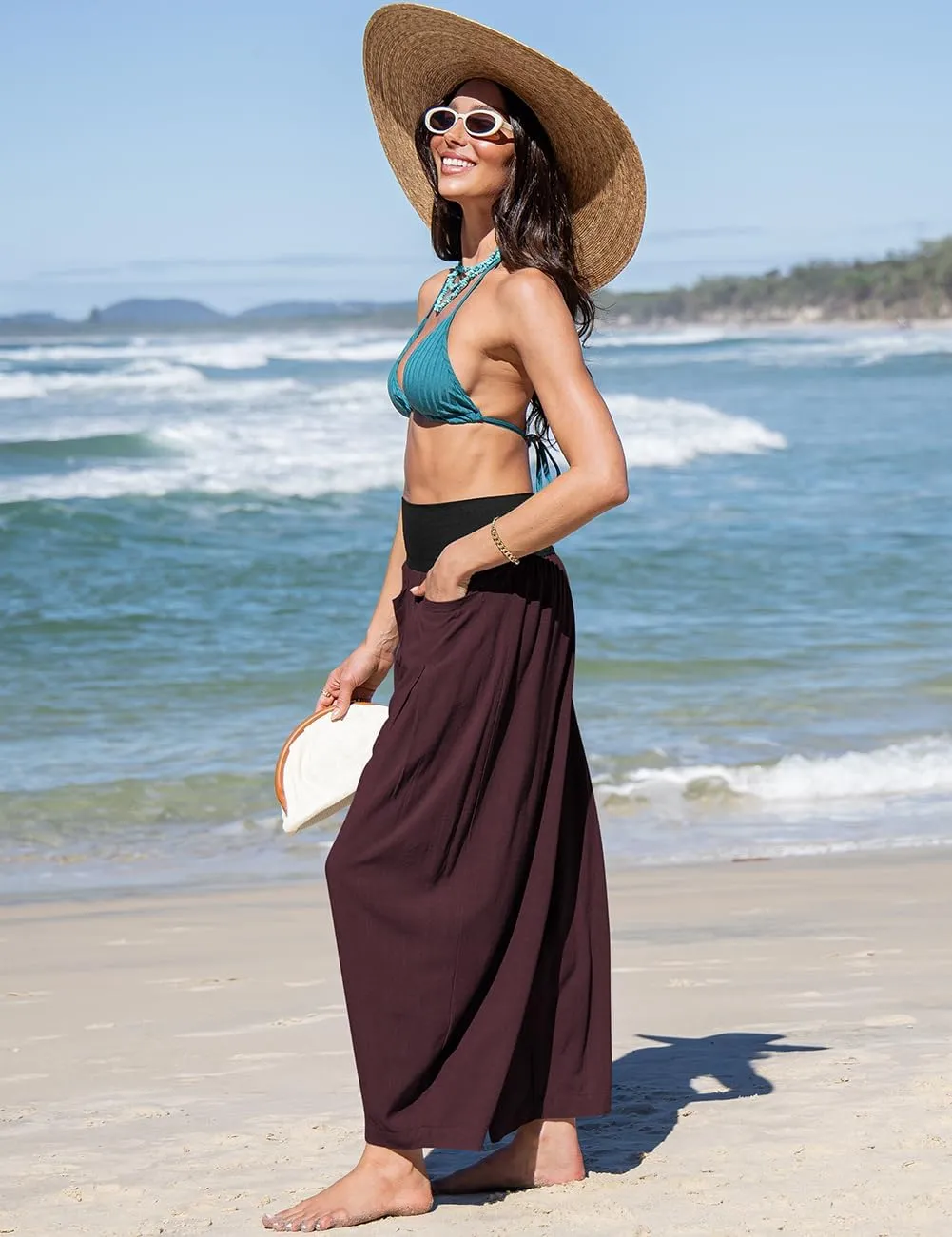 TARSE Womens Linen Harem Pants Loose Fit Boho Casual Trousers Wide Leg Lounge Pants with Pockets