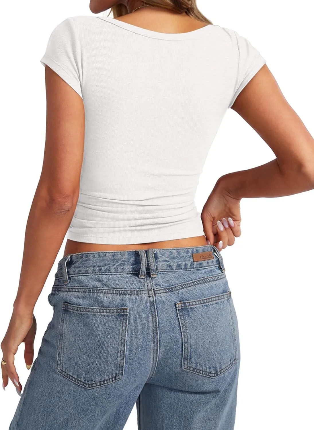 Womens Cap Sleeve Ribbed Tops Boat Neck Short Sleeve Slim Fitted Shirts Basic Going Out Summer Outfits Clothes