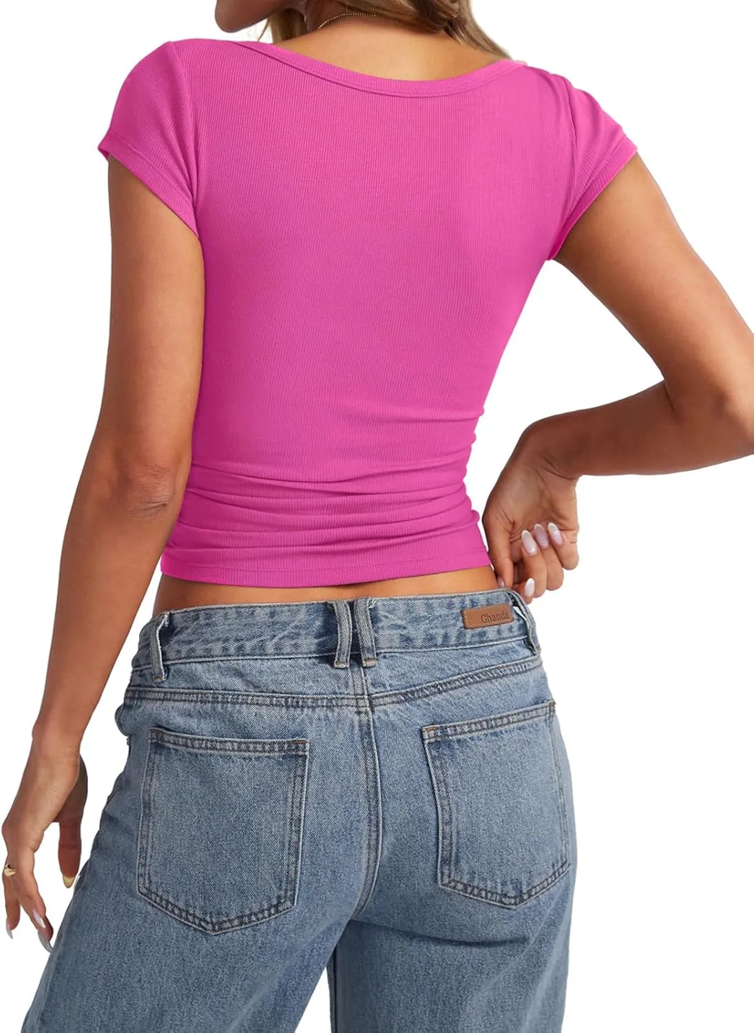 Womens Cap Sleeve Ribbed Tops Boat Neck Short Sleeve Slim Fitted Shirts Basic Going Out Summer Outfits Clothes