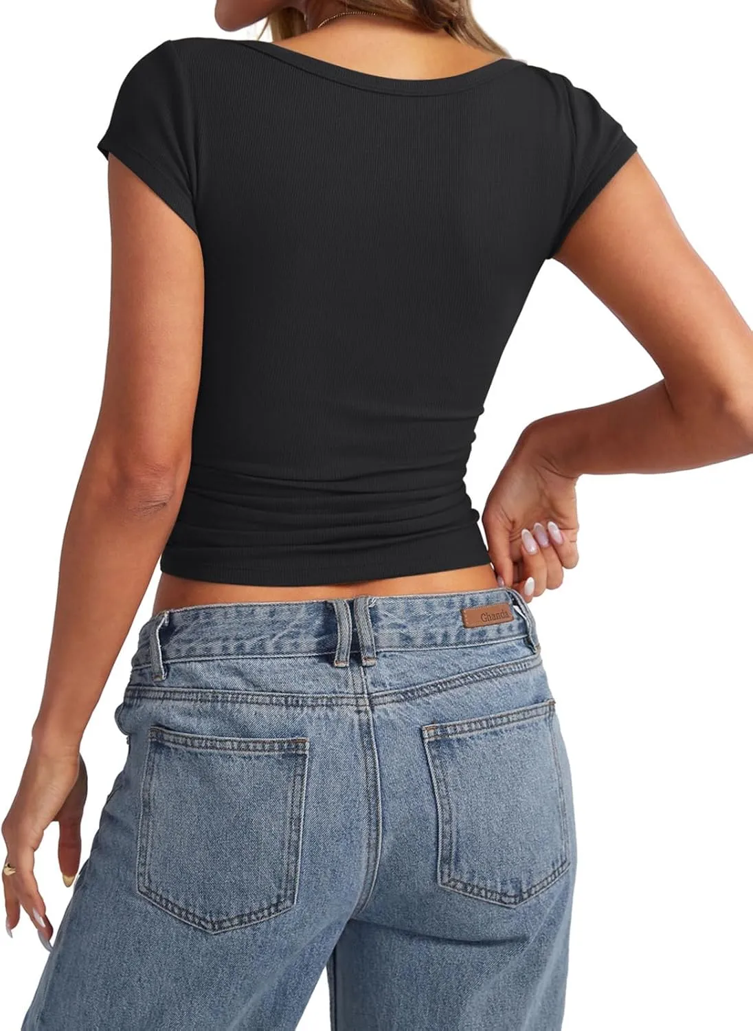 Womens Cap Sleeve Ribbed Tops Boat Neck Short Sleeve Slim Fitted Shirts Basic Going Out Summer Outfits Clothes