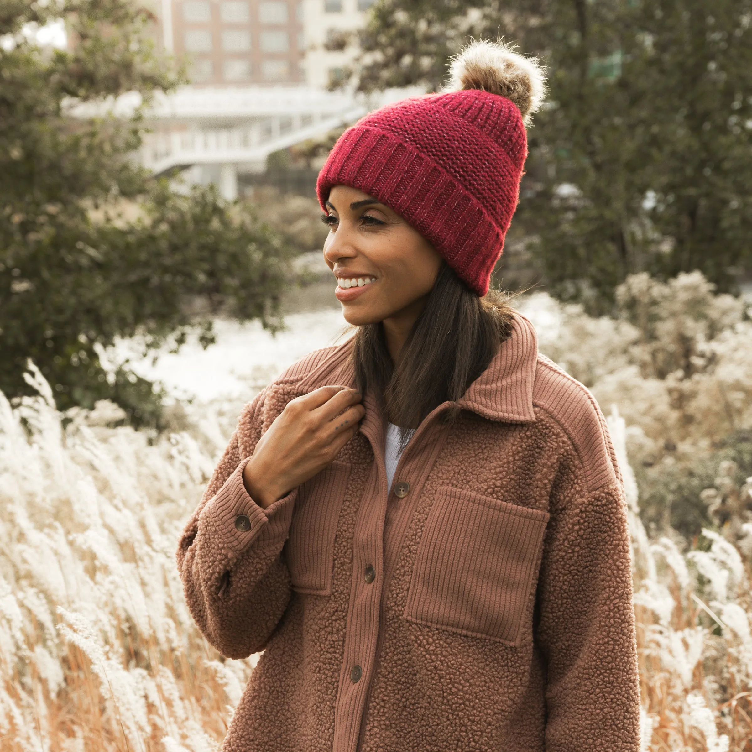 Women's Faux Fur Pom Cuffed Cap