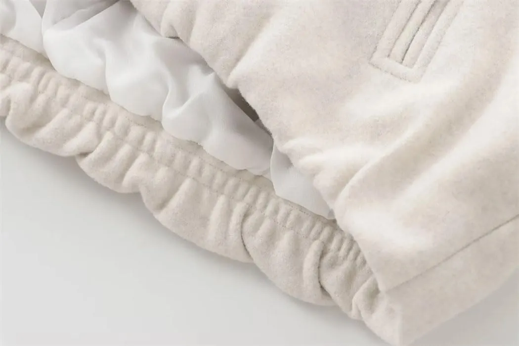 Women's Fleece Bomber Jacket With Zipper Soft Cropped Long Sleeve Sporty Coat