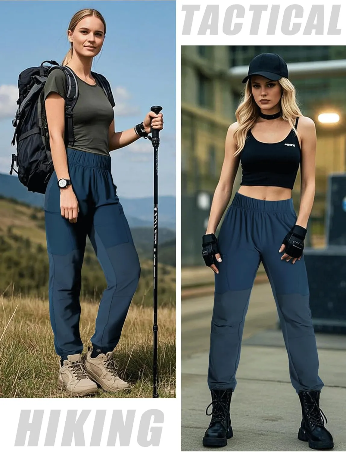 Women's Hiking Pants Quick Dry Travel Lightweight Waterproof Waist Cargo Pants with Zipper Pockets Casual Outdoor