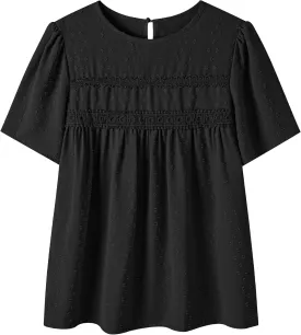 Womens Summer Tops Trendy Lace Crochet Short Sleeve Shirts Cute Casual Boho Flowy Chiffon Blouses