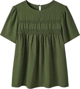 Womens Summer Tops Trendy Lace Crochet Short Sleeve Shirts Cute Casual Boho Flowy Chiffon Blouses
