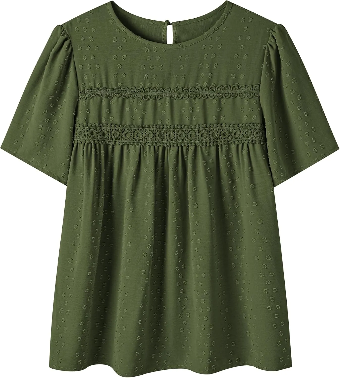 Womens Summer Tops Trendy Lace Crochet Short Sleeve Shirts Cute Casual Boho Flowy Chiffon Blouses