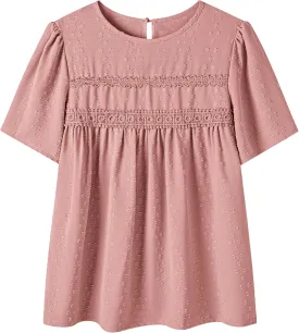 Womens Summer Tops Trendy Lace Crochet Short Sleeve Shirts Cute Casual Boho Flowy Chiffon Blouses