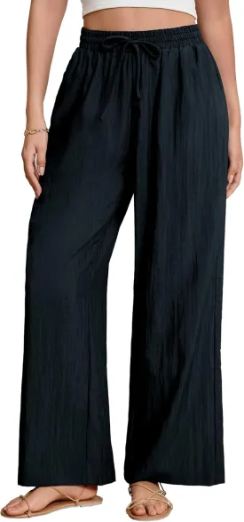 Women's Wide Leg Pants Flowy Pants for Women Casual Palazzo Trousers Loose Fit High Waisted Drawstring with Pocket